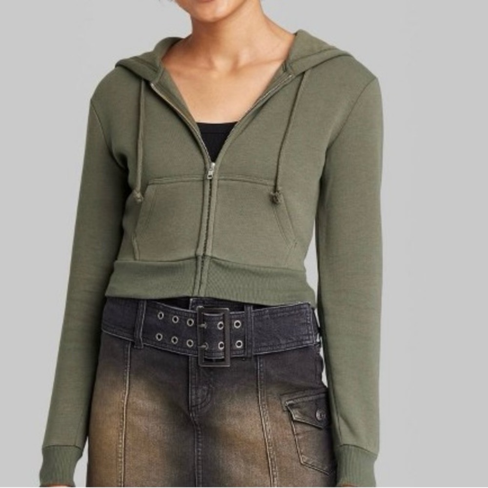 Wild Fable Cropped Zip Up Hoodie - Deep Olive